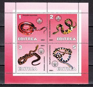 Eritrea, 2001 Cinderella issue. Snakes on a sheet of 4. ^