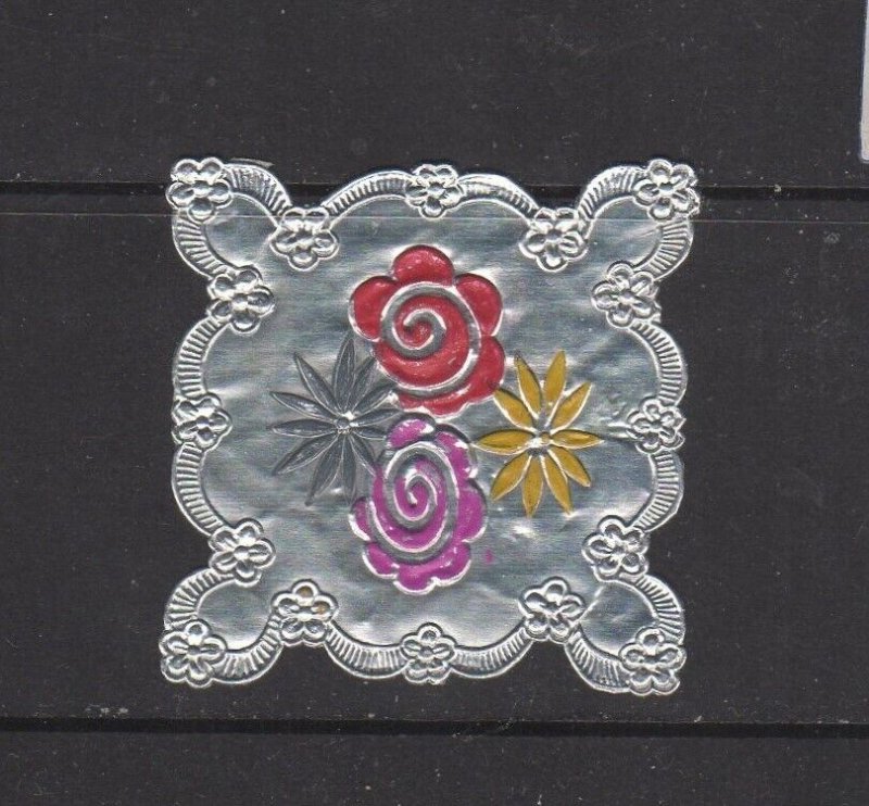 Embossed Foil Seal with Scalloped Edges - Flowers - NG 