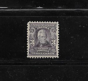 US Stamps: #302; 3c 1902 Bureau Definitive Issue (Jackson); Mint Hinged