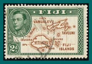 Fiji 1938 Map, 2d used  #120,SG253