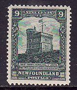 Newfoundland-Sc#152- id12-unused very LH 9c myrtle green Cabot Tower-1928-