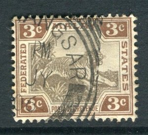 STRAITS SETTLEMENTS; 1900s Fed States Tiger used value + POSTMARK ..angsar