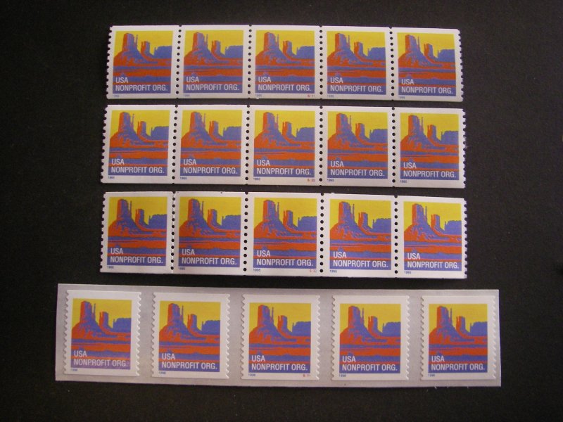 Scott 2902 & 2902B, 5 cent Nonprofit Butte, PNC5 x 4, Complete Set, MNH Coils