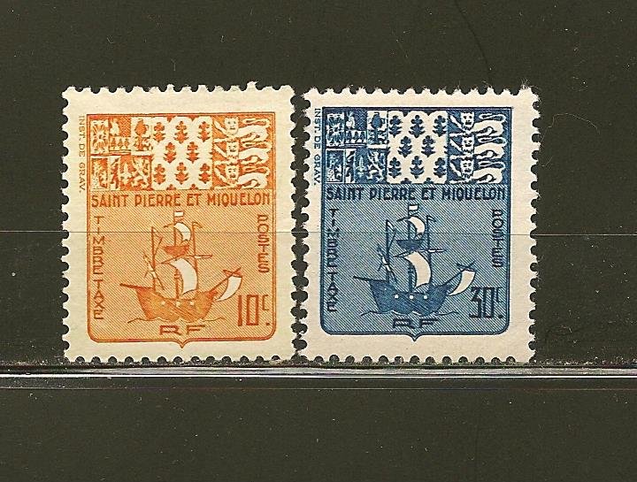 St. Pierre and Miquelon J68-69 Fishing Scooner Postage Dues MLH