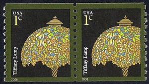 #3758A 1 cent Tiffany Lamp Coil Pair Stamp Mint OG NH VF