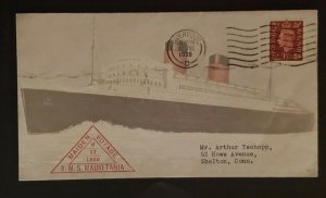 1939 Liverpool to Shelton CT USA Maiden Voyage RMS Mauretania Illustrated Cover