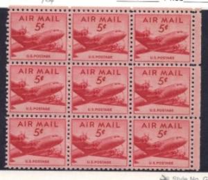 US Airmail C25 Block of 9 MNH