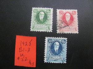 LIECHTENSTEIN 1925 USED  SC B1-3 SET VF/XF $52 (178)