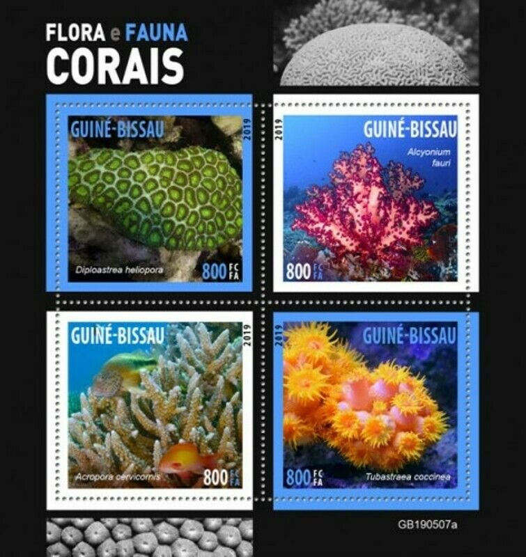 Guinea-Bissau - 2019 Corals on Stamps - 4 Stamp Sheet - GB190507a