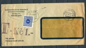 Czechoslovakia 1933 Cover tax due stamp Praha-CaslavSingle Usage Doplata SKU 755