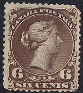 Canada #27 6 cent  Queen Victoria, Dark Br. NG  unused VF 