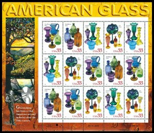 Scott 3325-3328 33c American Art Glass Mint Sheet of 15 VF NH Cat $28.50