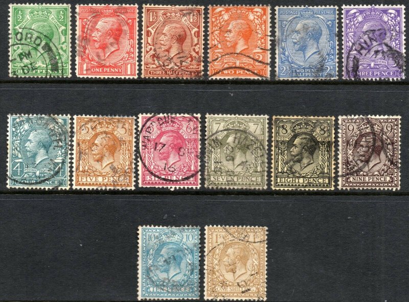 SG 351/396 1912 Royal Cypher Definitive Set (ex 9d green) Good Used