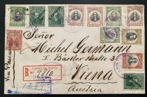 1911 La Paz Bolivia Registered Front Only Cover To Vienna Austria Via Panama 