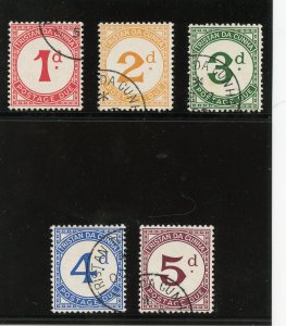 Tristan Da Cunha 1957 QEII Postage Due set complete VFU. SG D1-D5. Sc J1-J5.