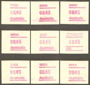 AUSTRALIA 1994 Issue MNH FVF Set of 9 Computer Vend