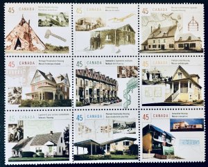 Canada #1755a-i 45¢ Housing in Canada (1998). Block of 9 stamps. MNH