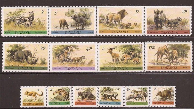 Tanzania - 1980 African Animals - 14 Stamp Set- Scott #161-74