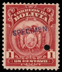 ✔️ BOLIVIA 1919 - COAT OF ARMS ABNC SPECIMEN BLUE & PUNCH  SC. 118 MNH ** [020]