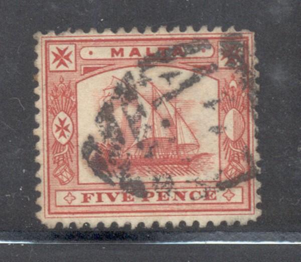 Malta Sc 44 1904 5d red Galley stamp used