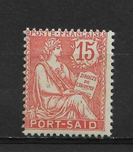 French Port Said 1903, 15c Scott # 24,VF MLH*OG (FC-6)