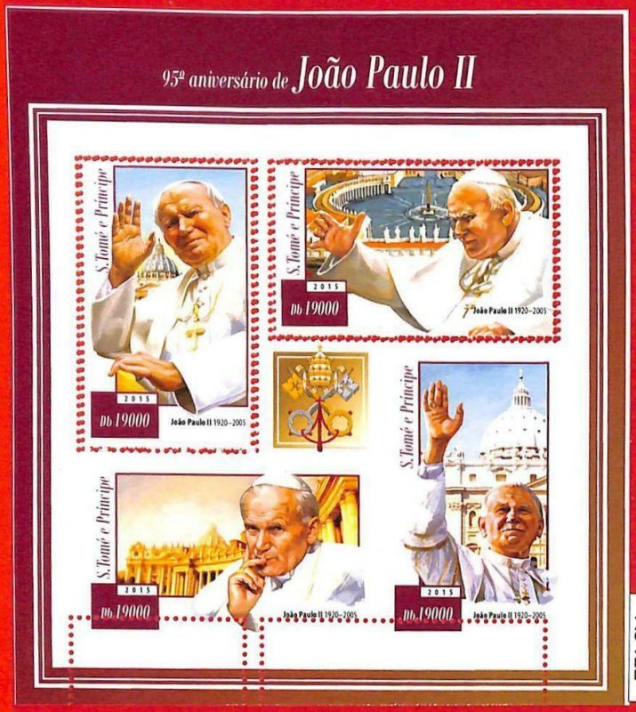 A3412 - SAO TOME & PRINCIPE, ERROR MISPERF Miniature s: 2015, Pope John Paul II