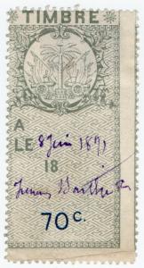 (I.B) Haiti Revenue : Duty Stamp 70c