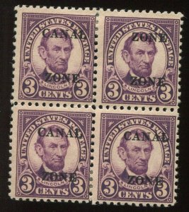 Canal Zone 85a ZONE ZONE Error in Block of 4 Stamps with PF Cert BZ1607