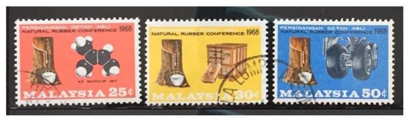 MALAYSIA 1968 NATURAL RUBBER CONFERENCE KL set of 3V used SG#51-53