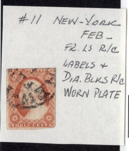 U.S. - 11 -  New York cancel - Worn plate - Used