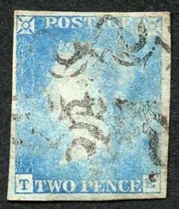 1840 2d Blue (TE) Four margins but discoulered