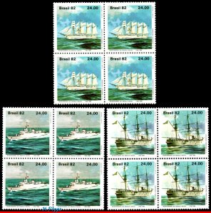 1837-39 BRAZIL 1982 NAVAL ACADEMY, SHIPS & BOATS, MI# 1944-46 C-1301, BLOCKS MNH