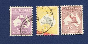 26 - AUSTRALIA - Scott 122,  125 & 126 - used  - kangaroo - wmk 228 - 1931