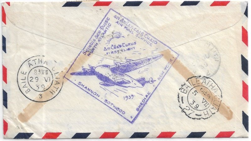 1939 Shediac, Canada to Foynes, Ireland 1st Flight fwd Chagain Falls, OH (59906)