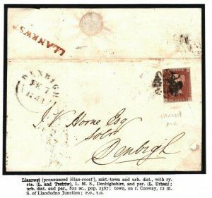 GB Wales MALTESE CROSS Cover 1843 Debris-Filled *LLANWRST* MX Denbighs  X11b