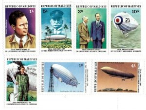 Maldives 1977 - Lindbergh Zeppelin - Set of 7 Stamps - Scott #701-08 - MNH