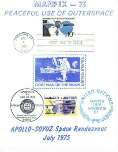 MANPEX -75 Souvenir Card 1st Day #1557 Mariner Show Date #1556 Pioneer Space