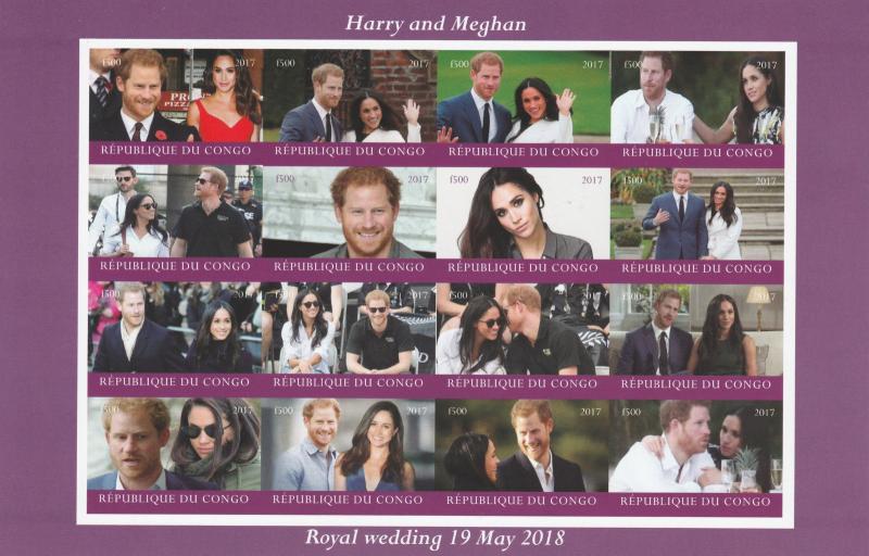 Congo 2017 Prince Harry & Megan Markle 16 Stamp Sheet 3A-524