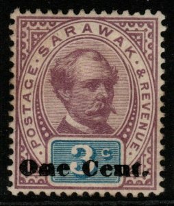 SARAWAK SG22 1892 1c on 3c PURPLE & BLUE MTD MINT