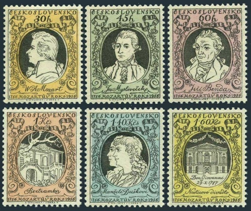 Czechoslovakia 750-755, MNH. Michel 968-973. Wolfgang Amadeus Mozart, 200, 1956.