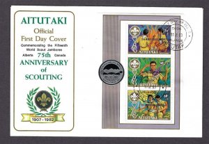 1983 Aitutaki Boy Scout 75th anniv World Jamboree SS ovpt FDC