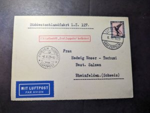 1929 Germany LZ 127 Zeppelin Airmail Postcard Cover to Rheinfelden Switzerland