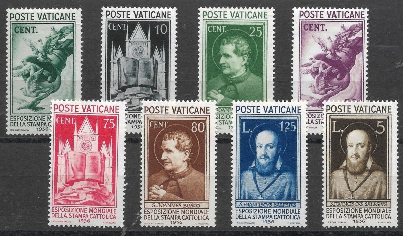 Doyle's_Stamps: VF+ MvlH 1936 Vatican City Set, Scott #47* to #54*  cv $98.10