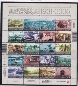 NEW ZEALAND 2006 HAWKES BAY EARTHQUAKE 75th ANNIVERSARY FULL SHEET MNH