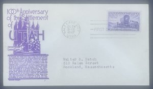 Scott 950 FDC 100th Anniv of Utah  C Stephen Anderson Cachet