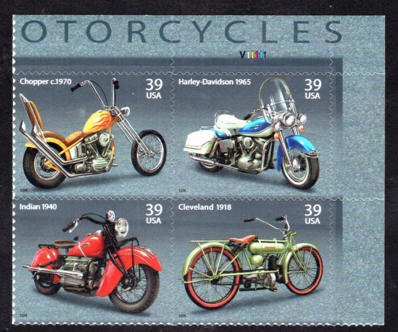 SC# 4085-4088 - (39c) - Motorcycles - MNH Plate Block/4