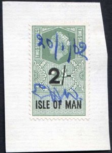 Isle of Man QEII 2/- Key Plate Type Revenues Manuscript Cancel on Piece