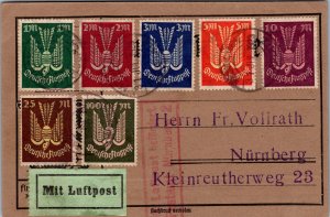 1923 Munich Germany Early Aviation Postcard Cover to Nurnberg Colorful Stamp set