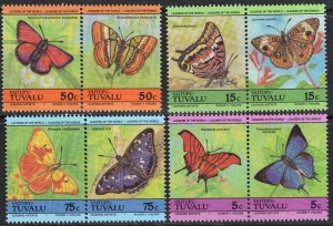 Thematic stamps TUVALU VAITAPU 1985 BUTTERFLYS 8v in pairs mint