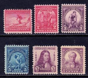 1932 Commemorative Year Set 6 Stamps 716-19, 724-25 MNH L1